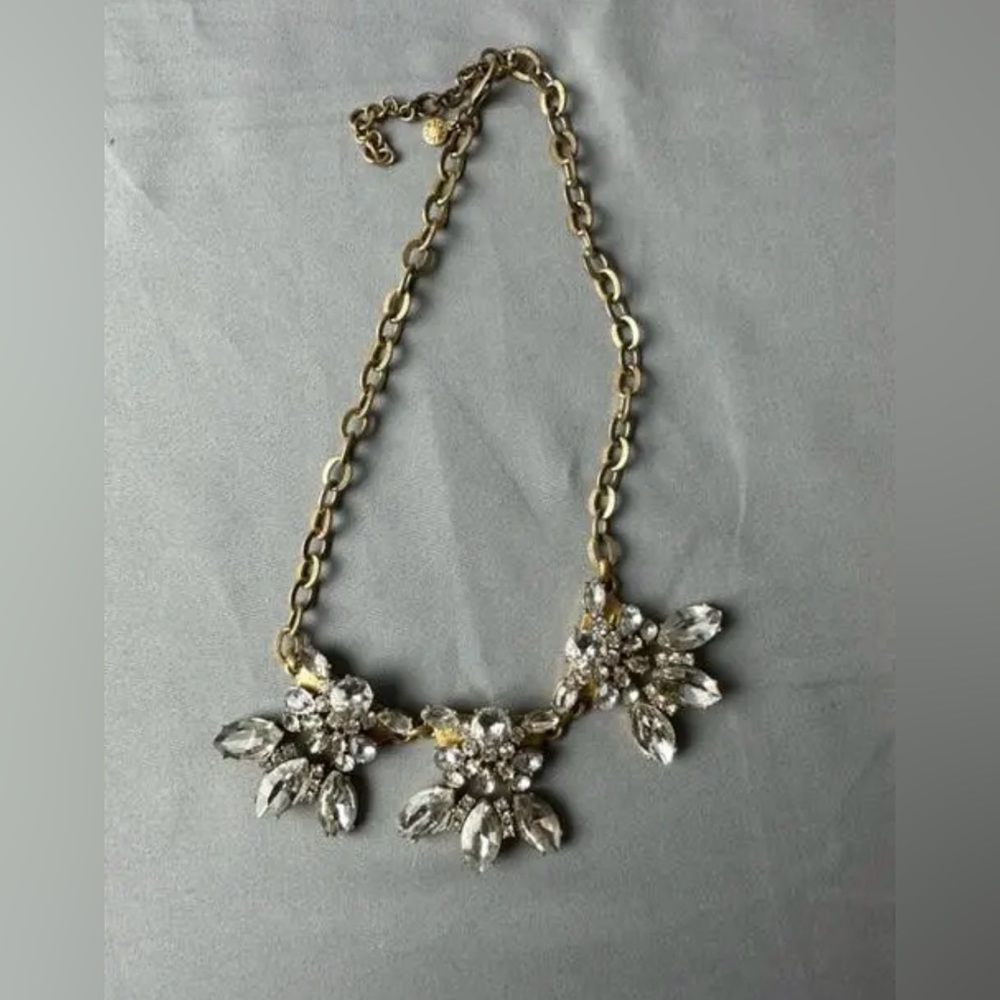 J Crew Gold with Rhinestone Design Necklace 20" end to end